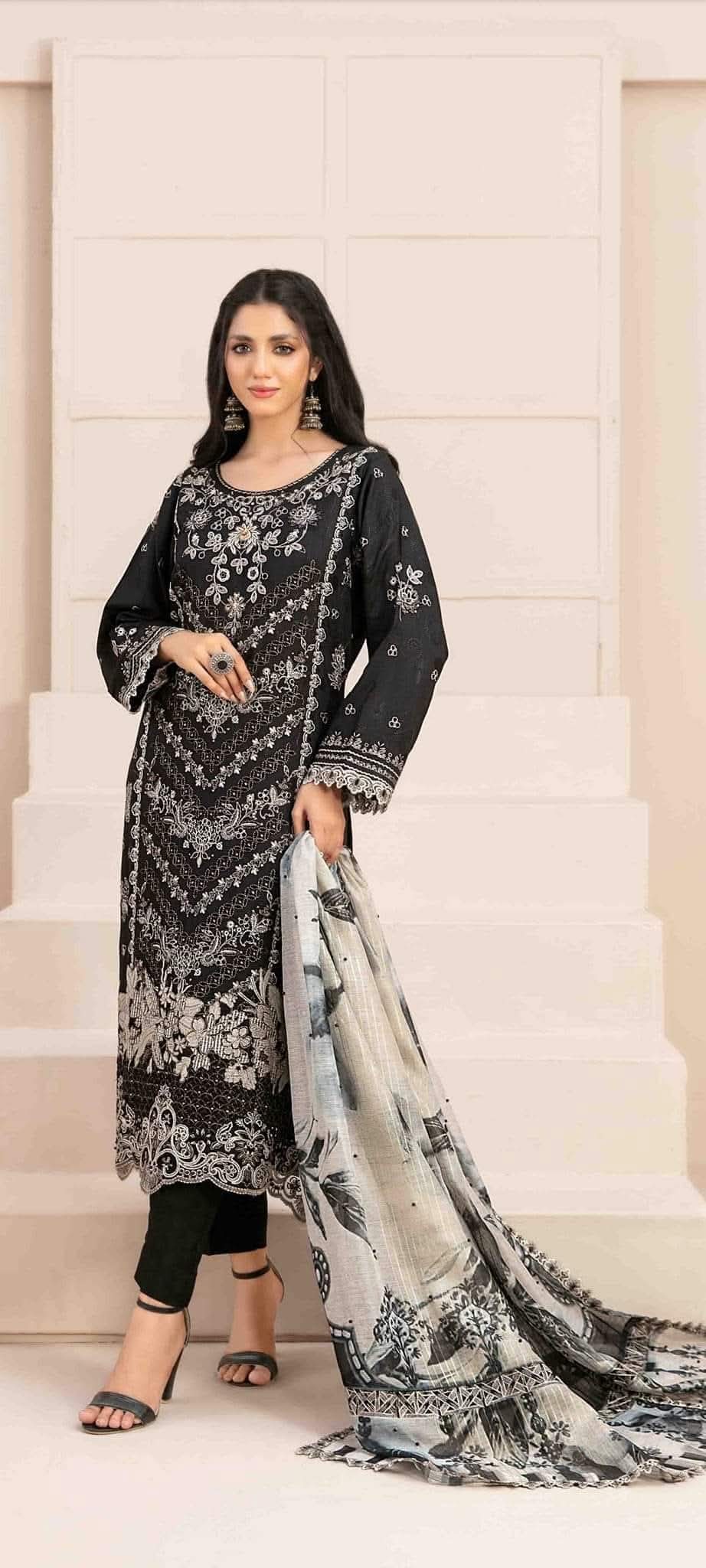Black Embroidered Semi-stitched Lawn