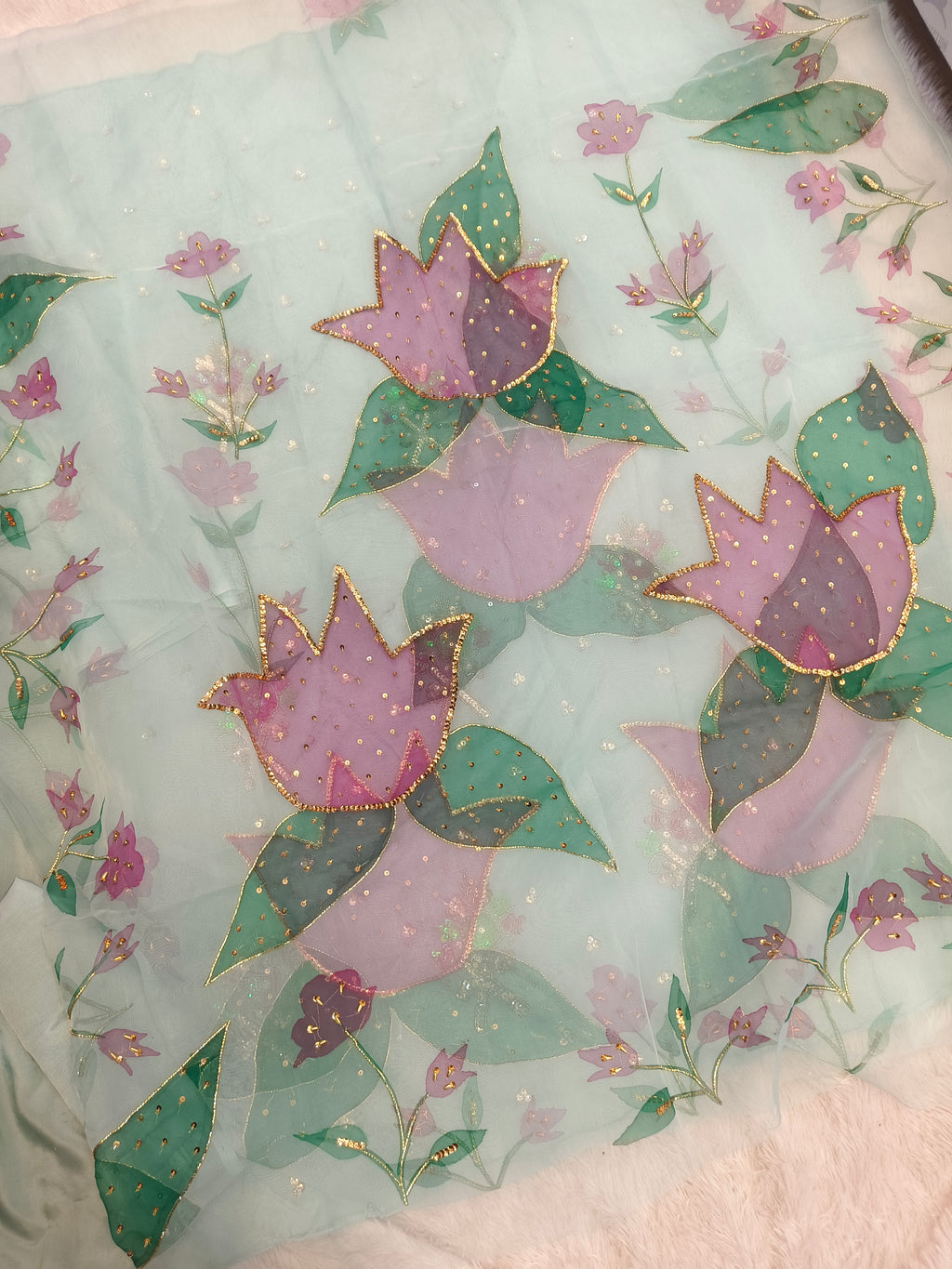 Hand Painted Handwork Aqua Sea-green Joda (Unstitched)