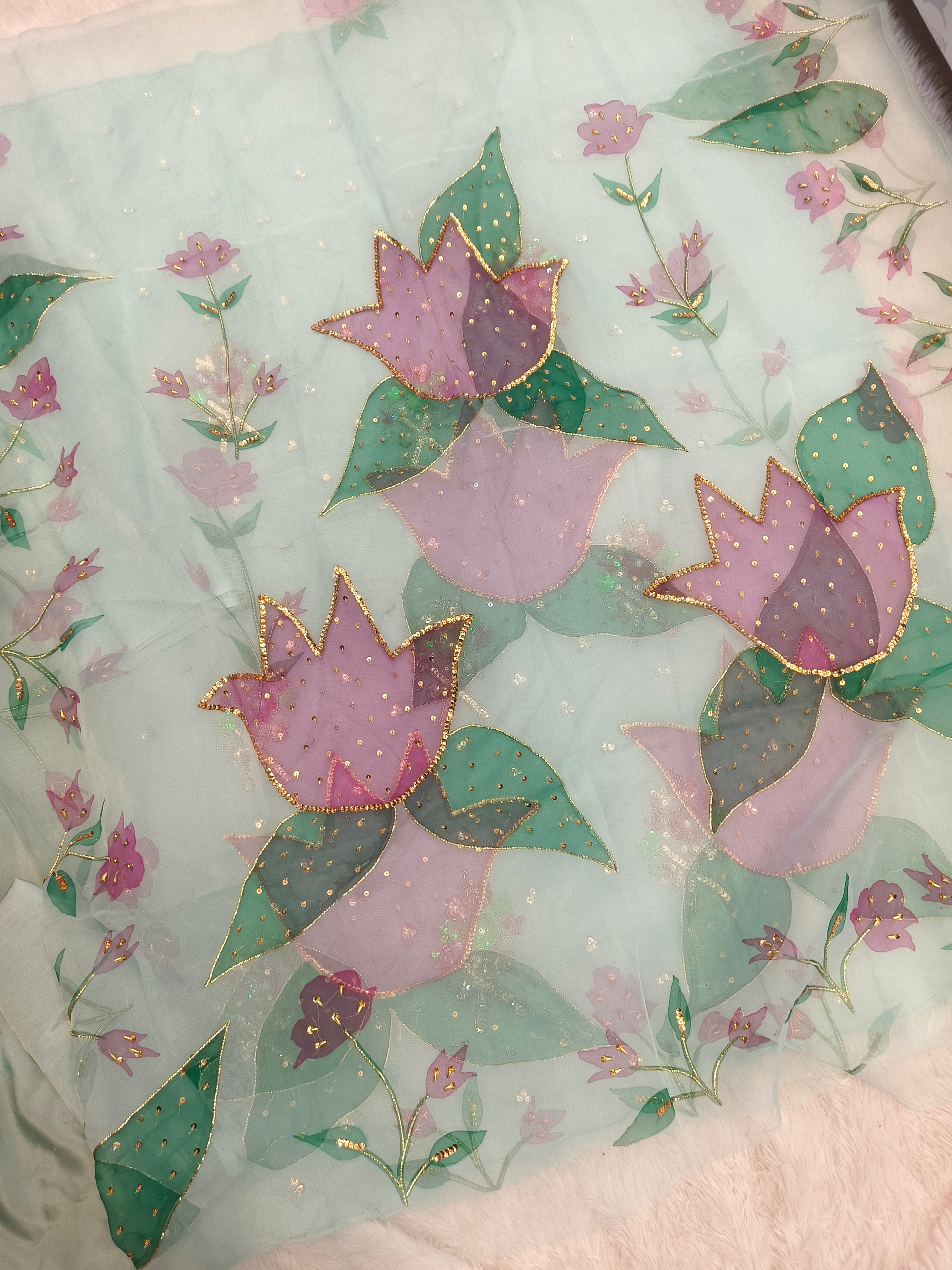 Hand Painted Handwork Aqua Sea-green Joda (Unstitched)