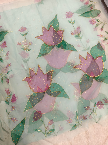 Hand Painted Handwork Aqua Sea-green Joda (Unstitched)