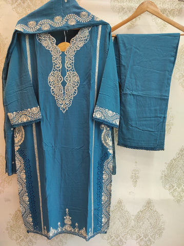 Deep Teal Blue Embroidered Suit