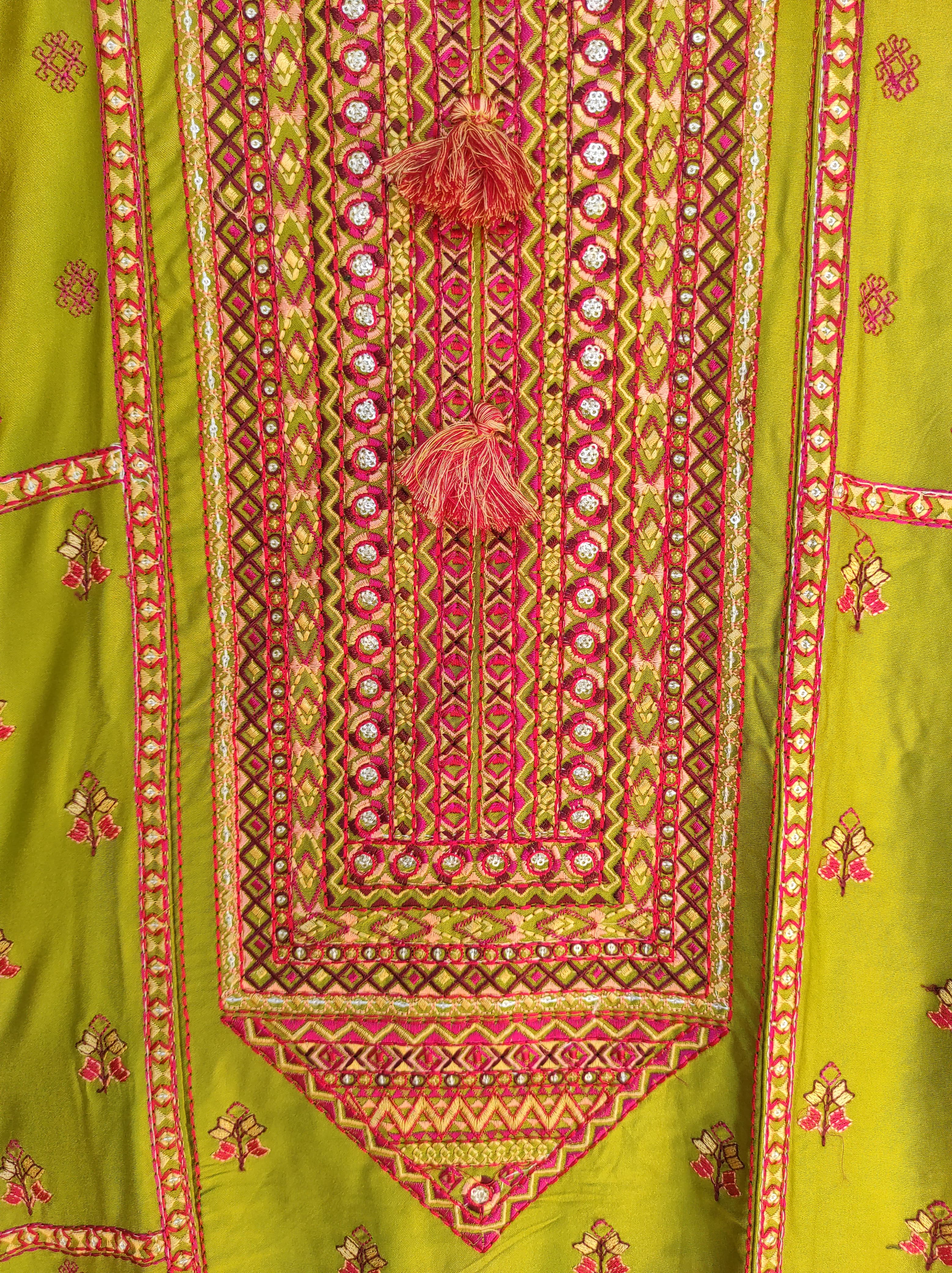 Afghani Kurta Salwar Set (Parrot Green)