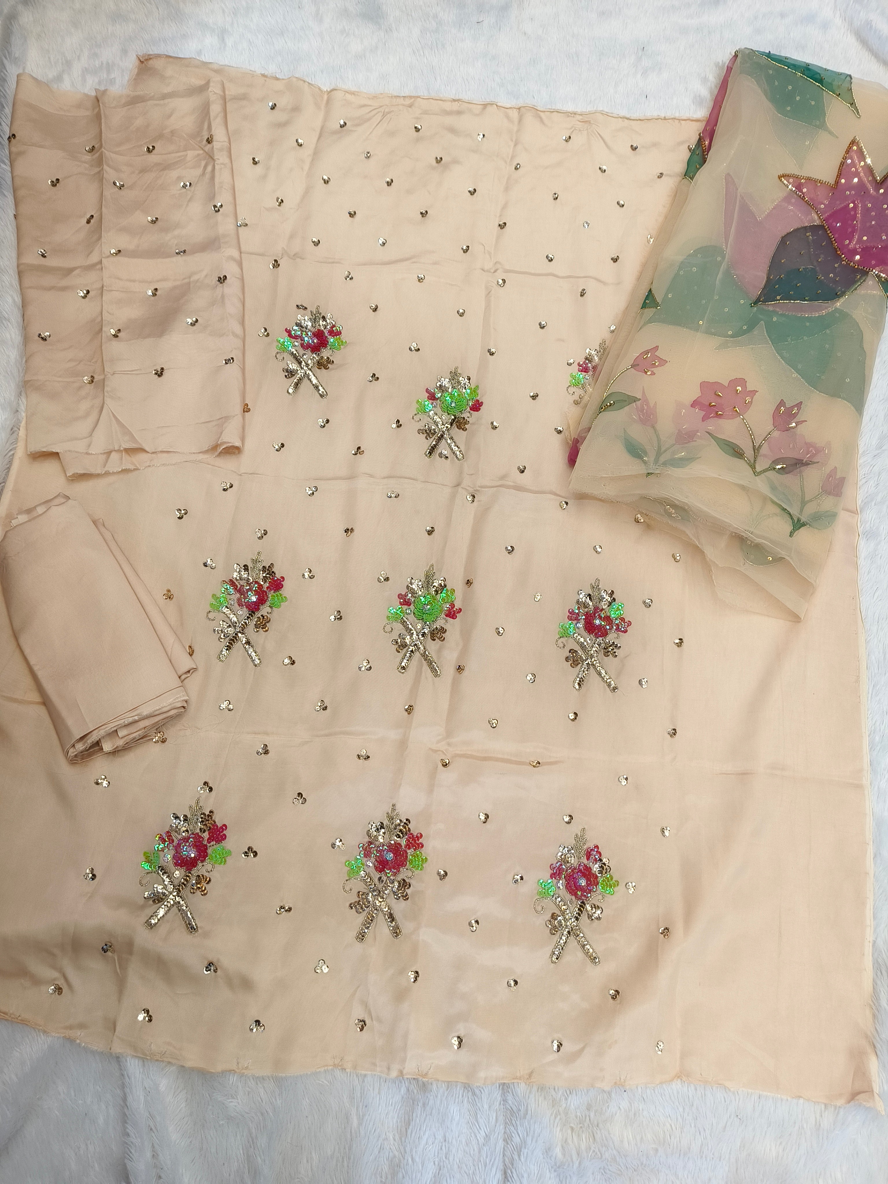 Hand Painted handwork Light Beige Joda (Unstitched)