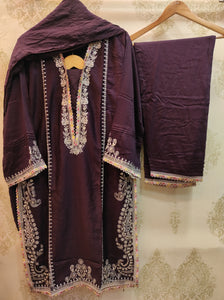 Wine Floral Embroidered Suit