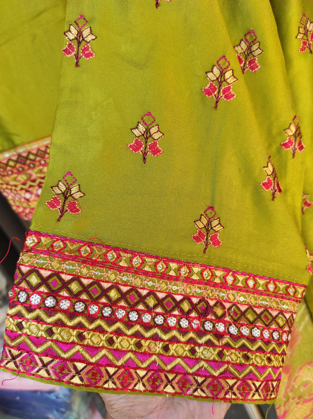 Afghani Kurta Salwar Set (Parrot Green)