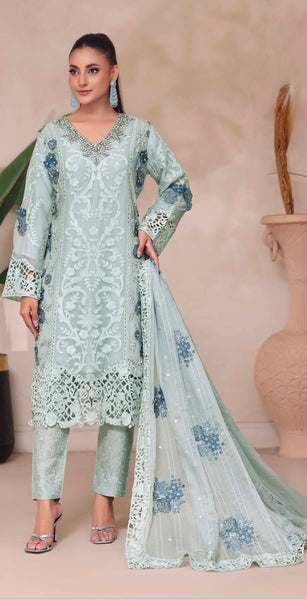 SEMI-STITCHED CHIFFON SUIT | MINT BLUE