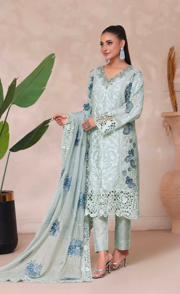 SEMI-STITCHED CHIFFON SUIT | MINT BLUE