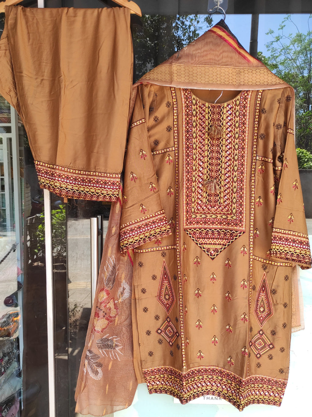 Afghani Kurta Salwar Set (Deep Caramel)