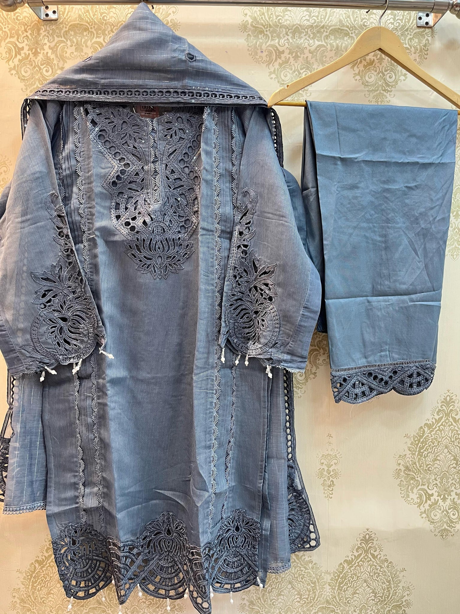 Greyish Blue Cutwork Tunic
