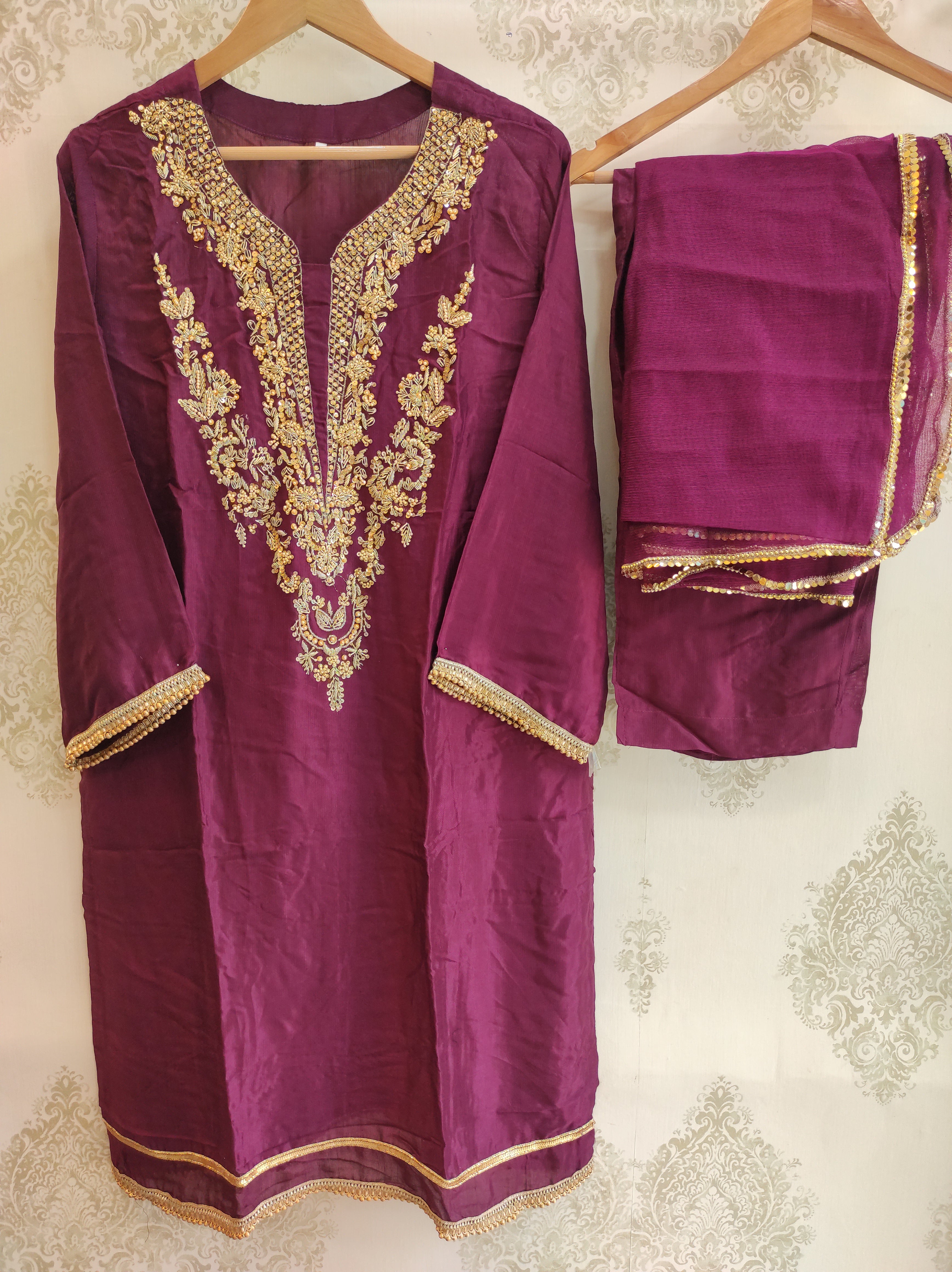 Magenta Pink Raw Silk Kurta Set