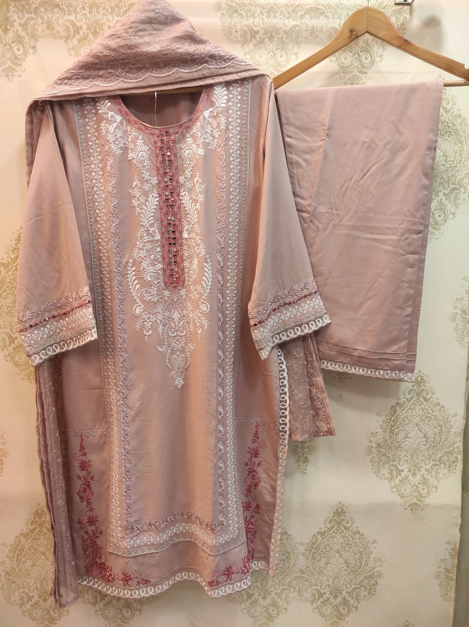 Baby Pink Embroidered Suit