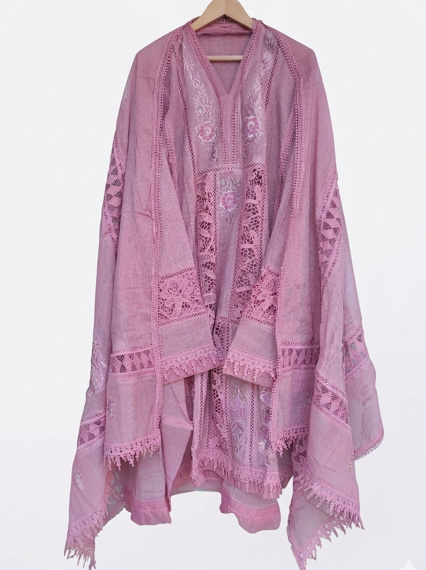 Pink Khaadi Net Semi-stitched Kurta Set