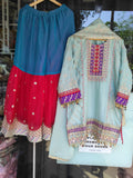Garara Set-Sea Blue & Rani Pink
