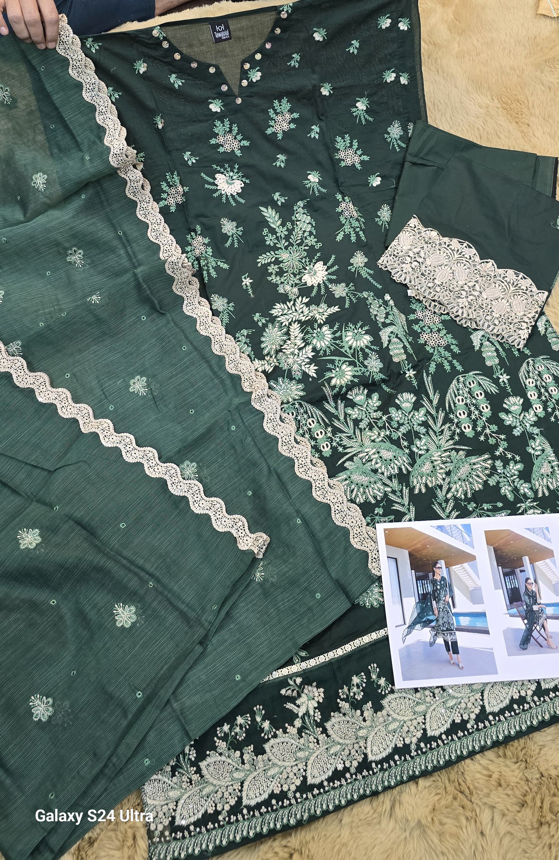Bottle Green Semi-stitched Lawn