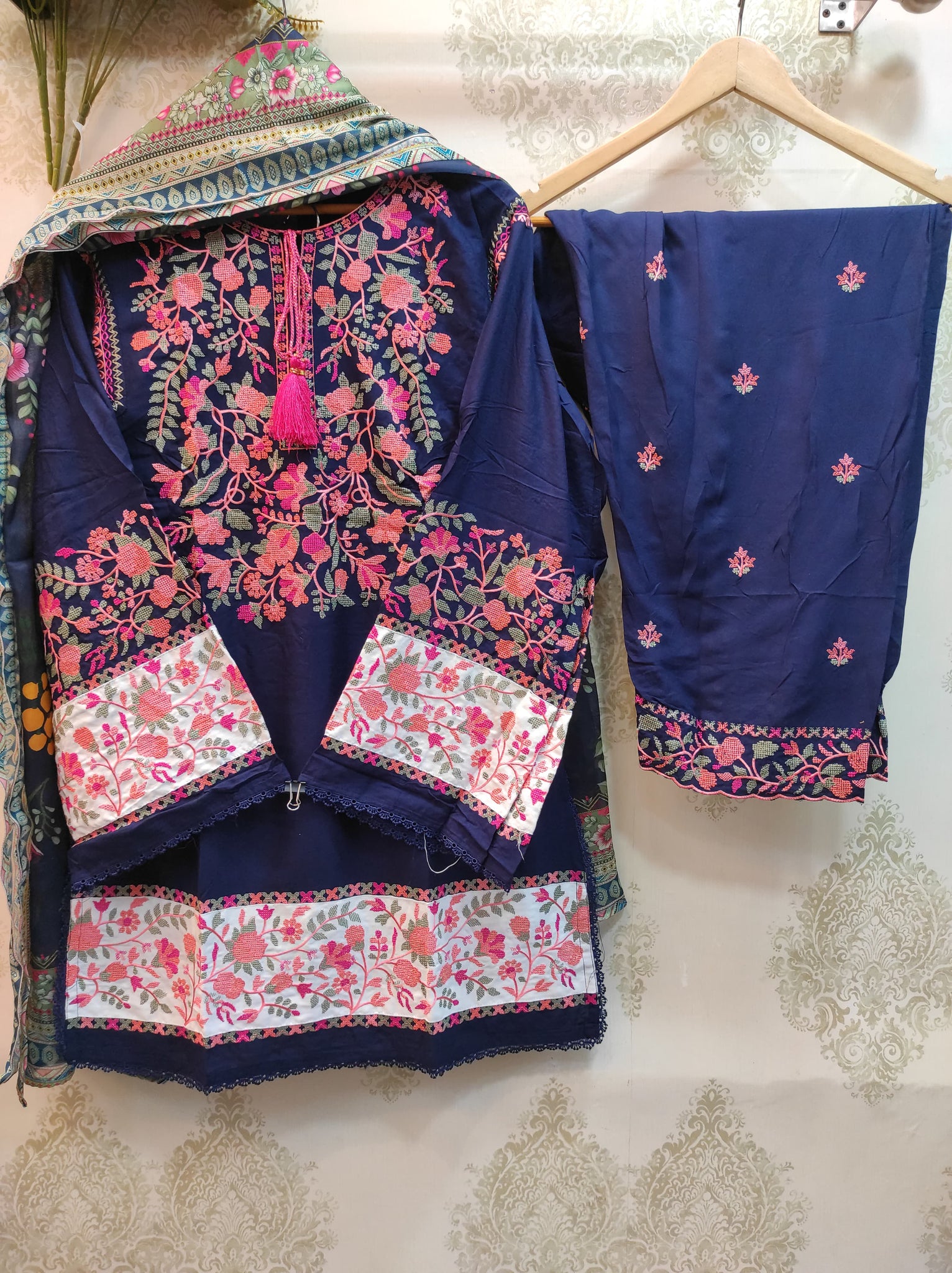 Blue Bloom Cross-Stitch Suit