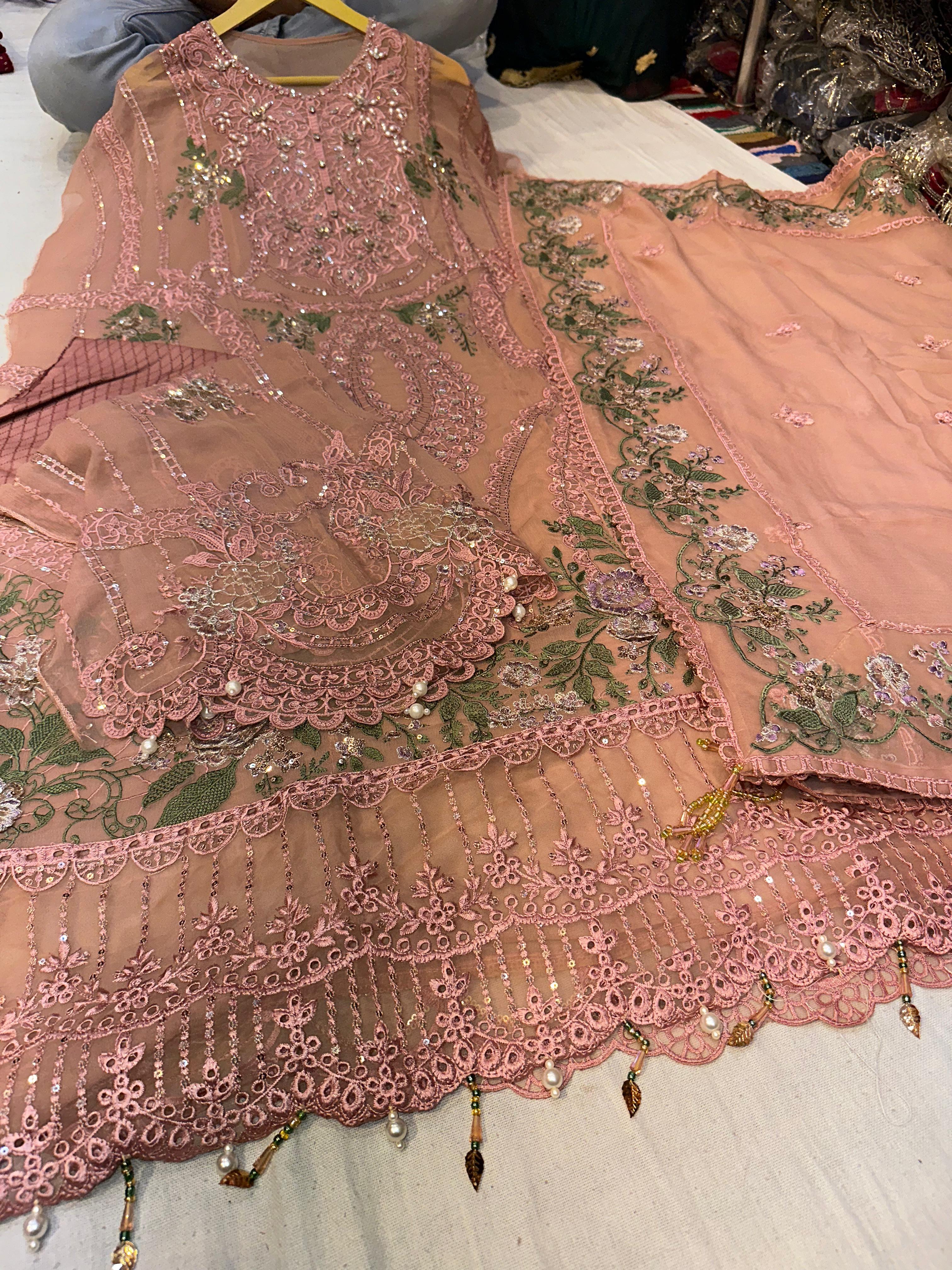 Embroidered Chiffon Suit | Blush Peach