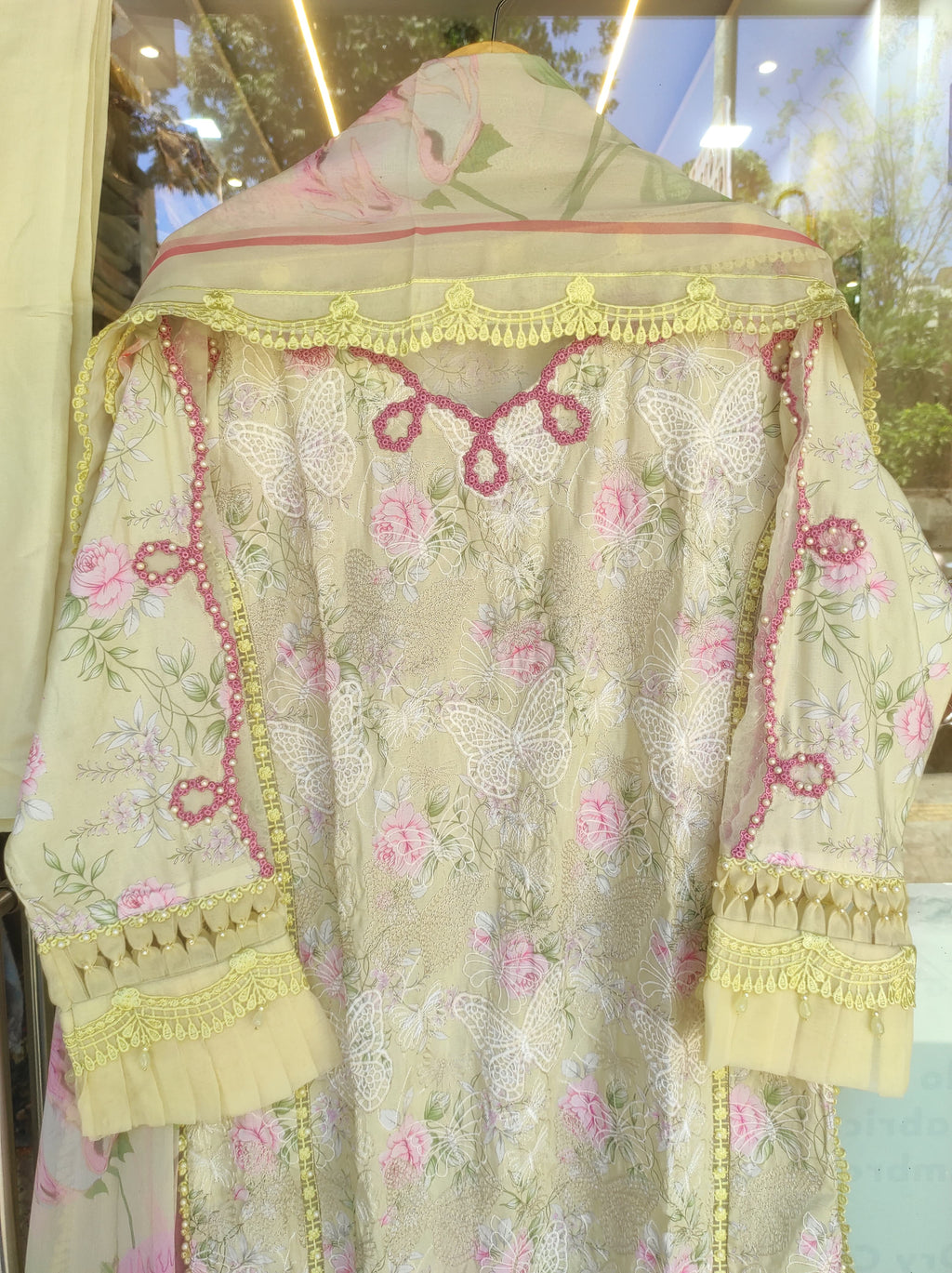 Butter Yellow Floral Embroidered 3 piece Salwar Kameez