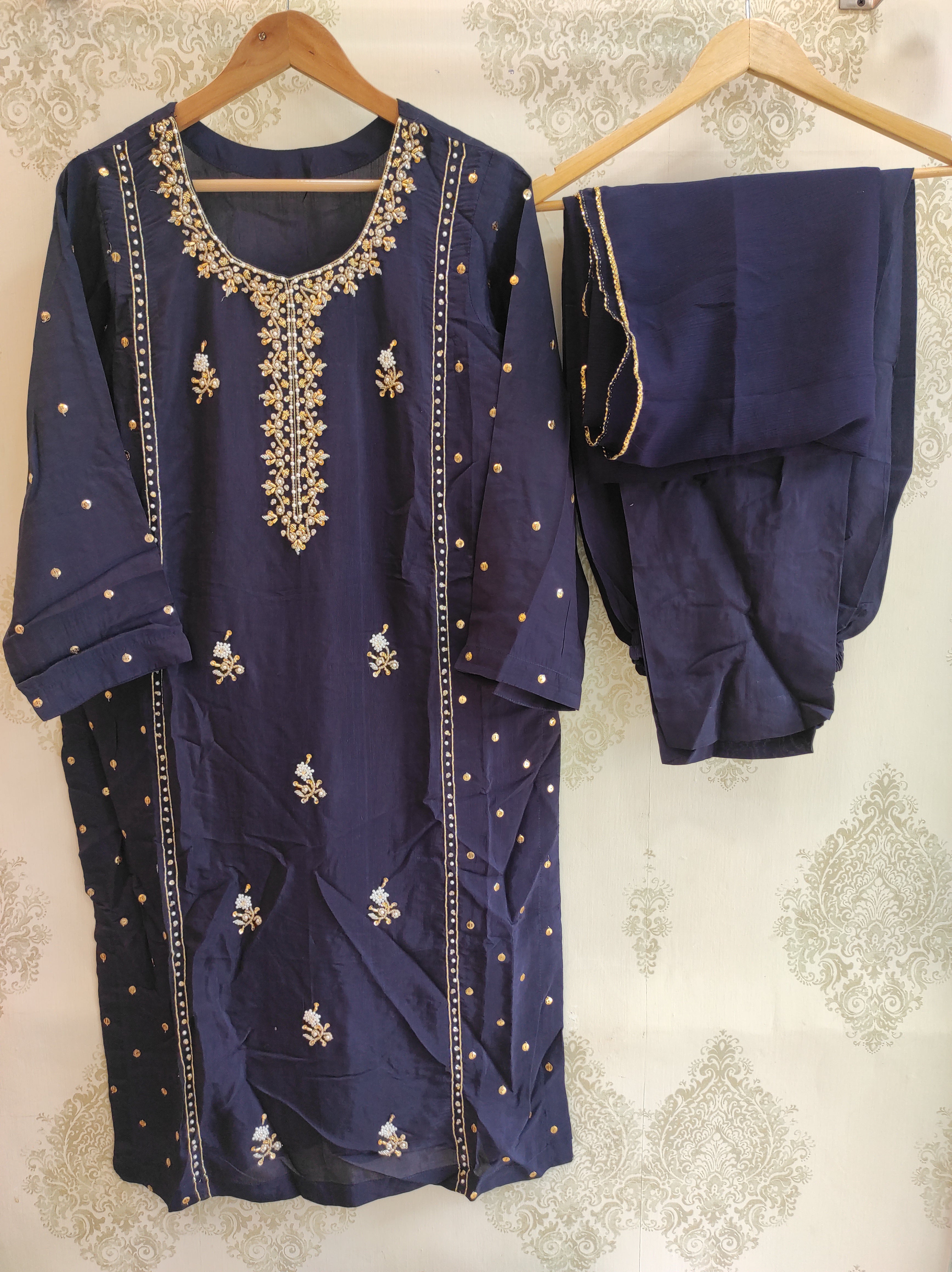 Navy Blue Raw Silk Kurta Set