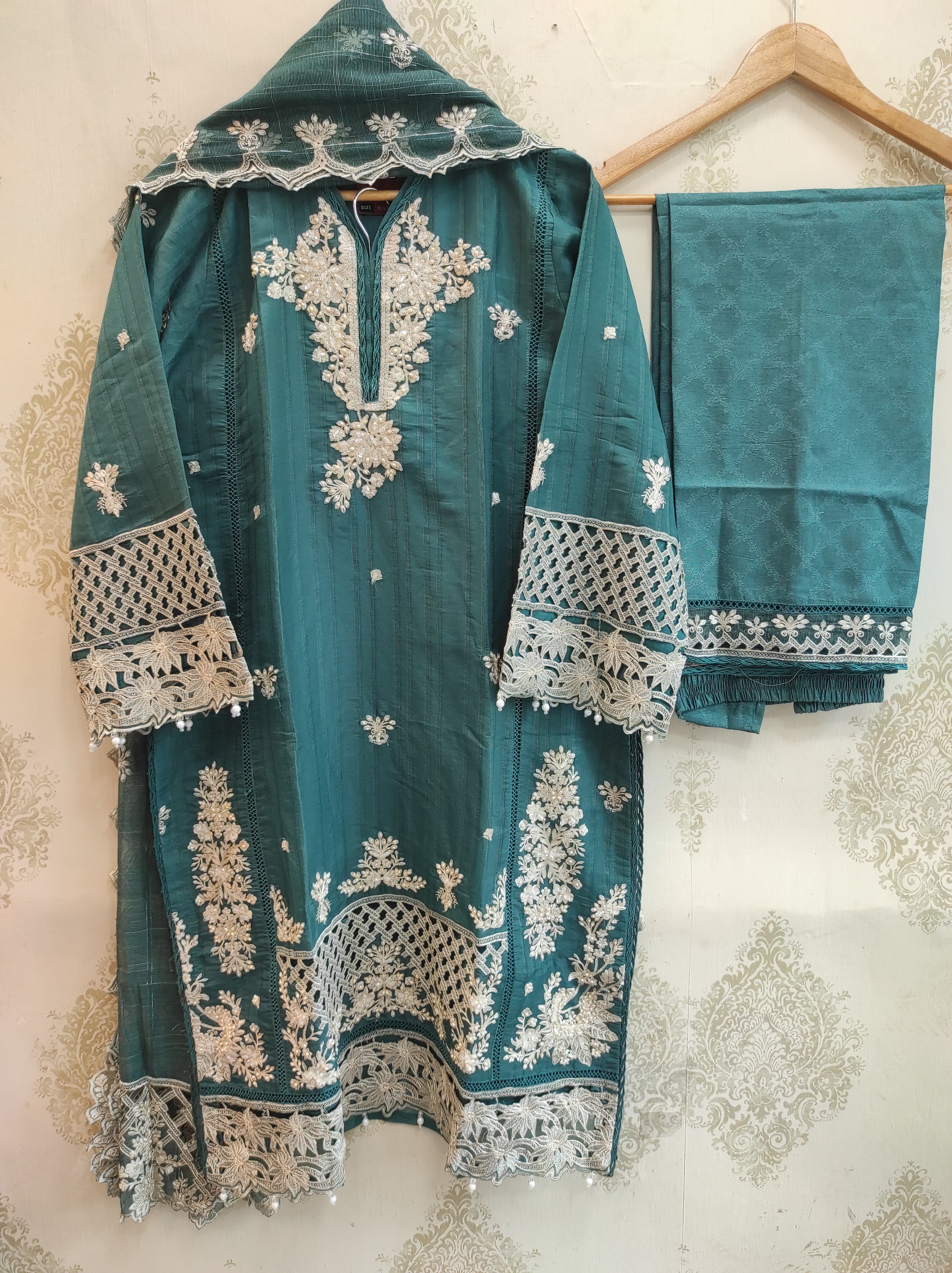 TEAL NOOR CUTWORK SUIT