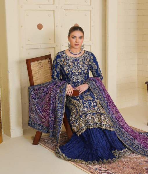 Regal Blue Chiffon Plazzo Set