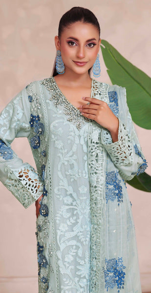 SEMI-STITCHED CHIFFON SUIT | MINT BLUE