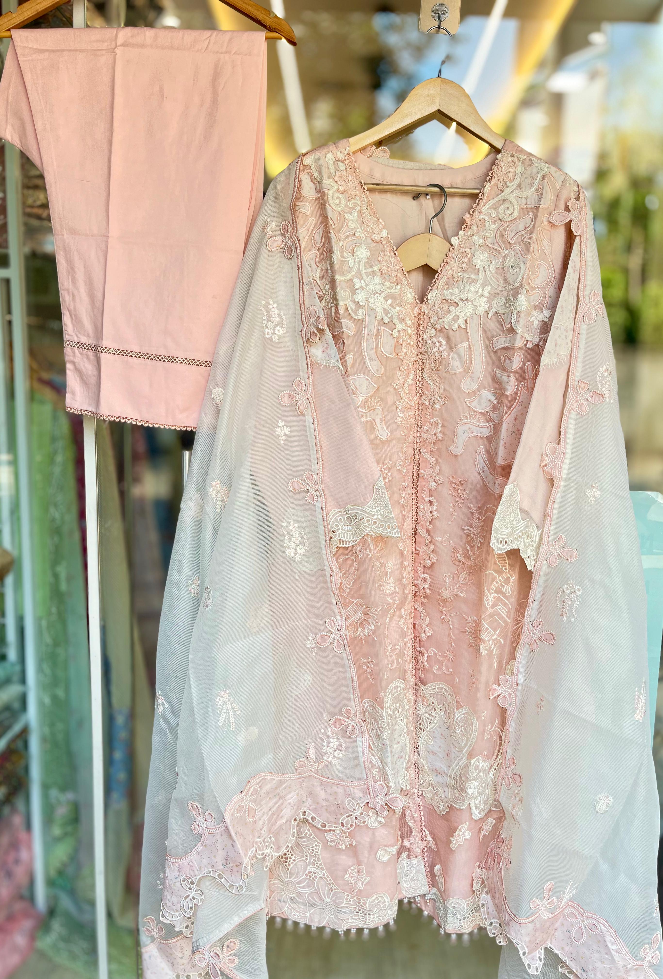 Qalamkar Sahil Lawn 2026 | Mahur | Peach Embroidered Lawn Suit