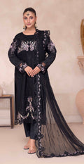 SEMI-STITCHED CHIFFON SUIT | BLACK FLORAL