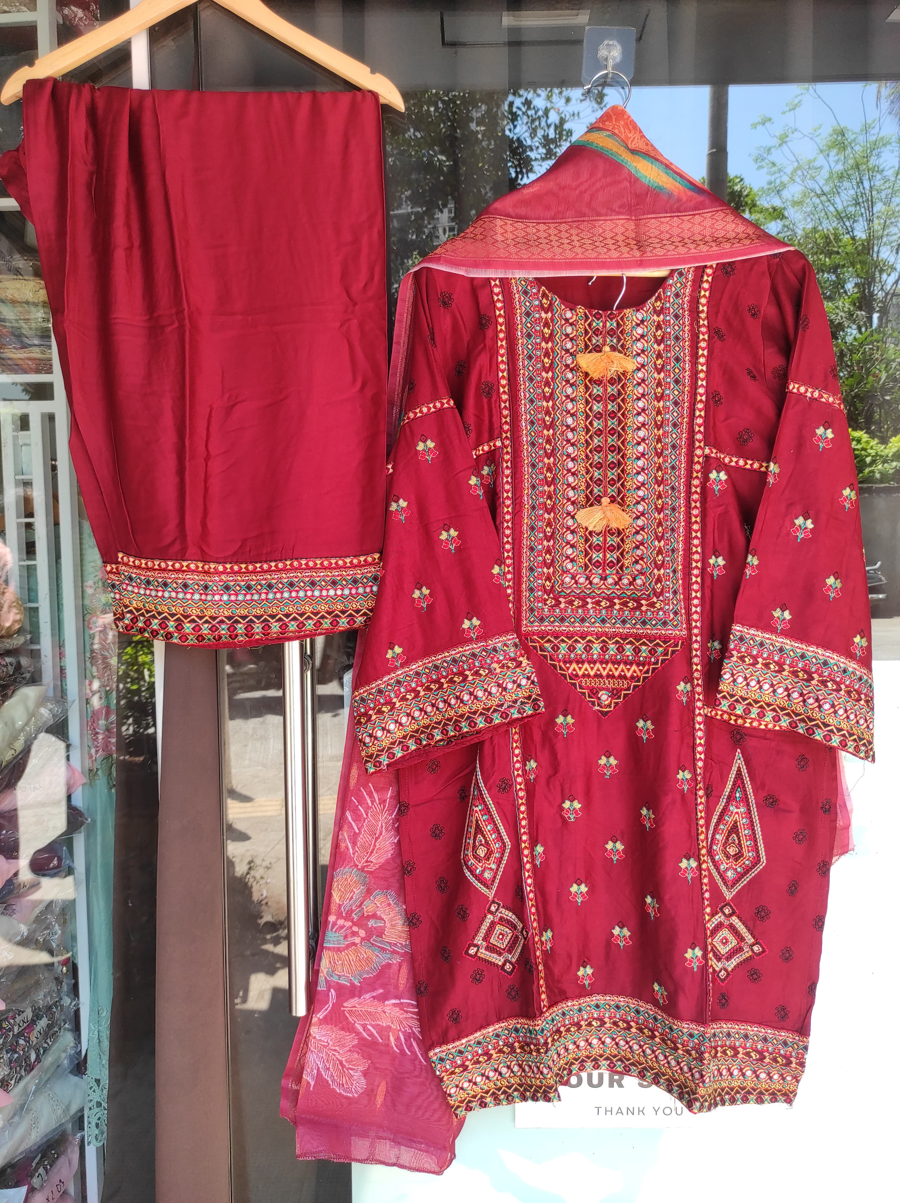 Afghani Kurta Salwar Set (Red)