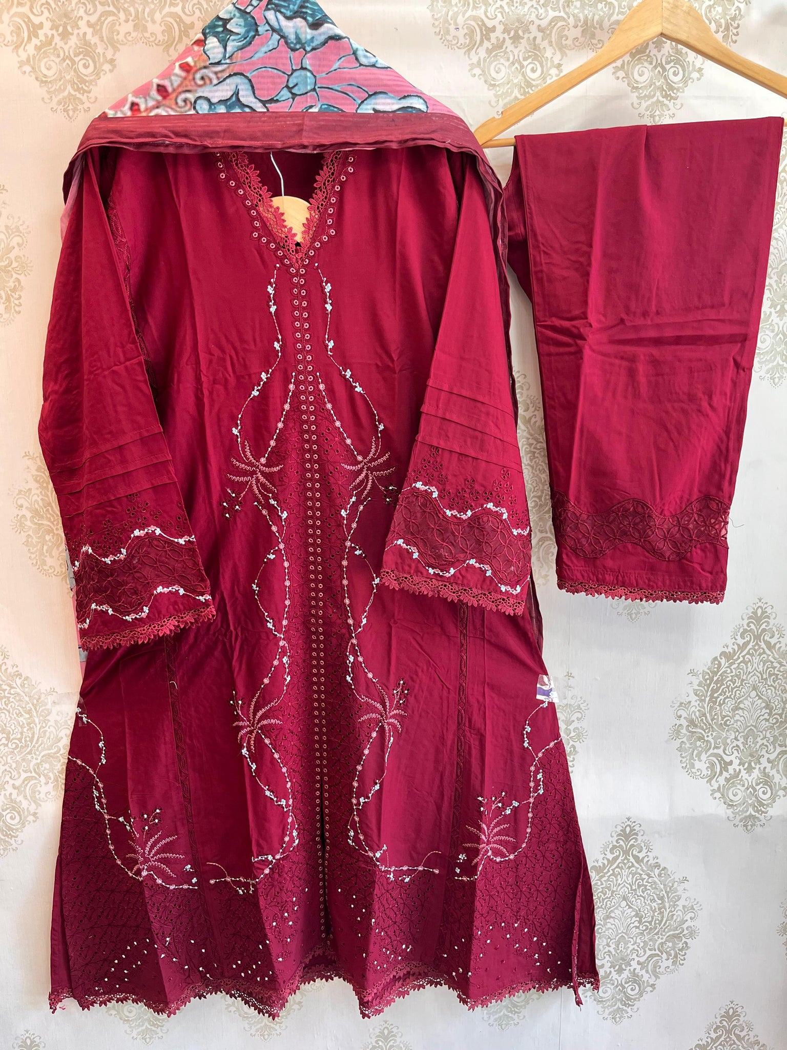 Maroon A-Line Rayon Set