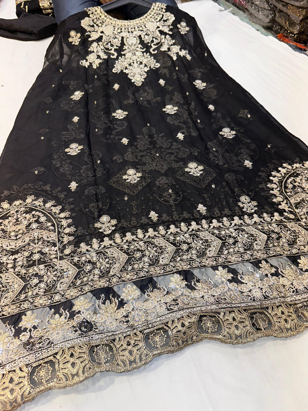 Embroidered Chiffon Suit | Black 2