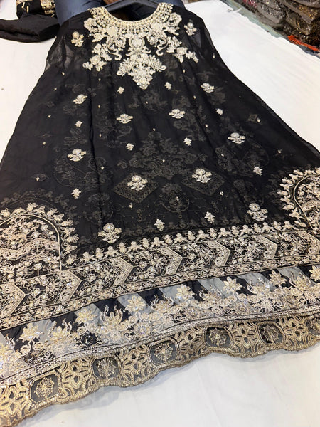 Embroidered Chiffon Suit | Black 2
