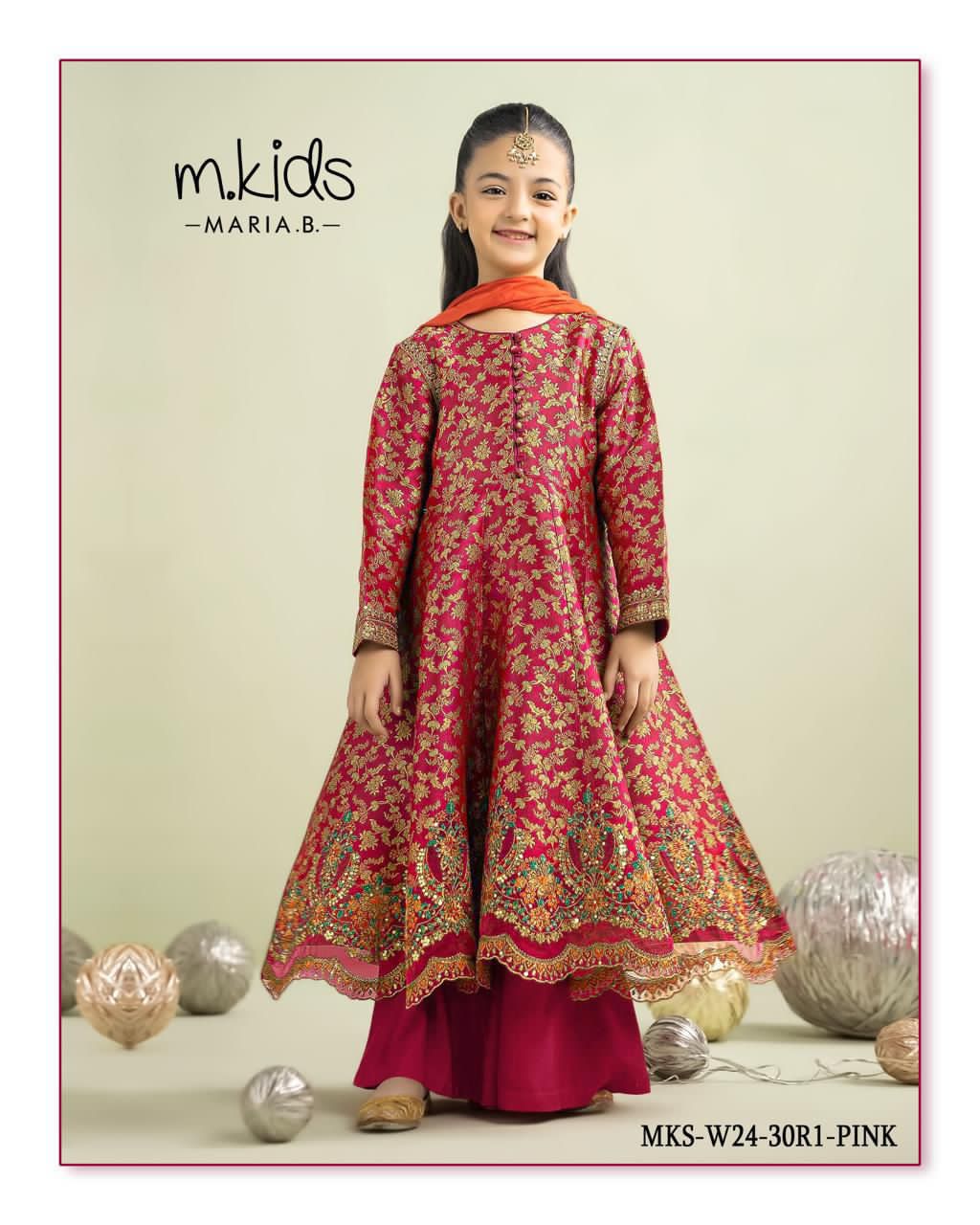 3 Piece Embroidered Brocade Suit | MKS-W24-30R1-PINK