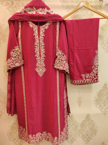 Tomato Red Rayon Satin Embroidered Suit