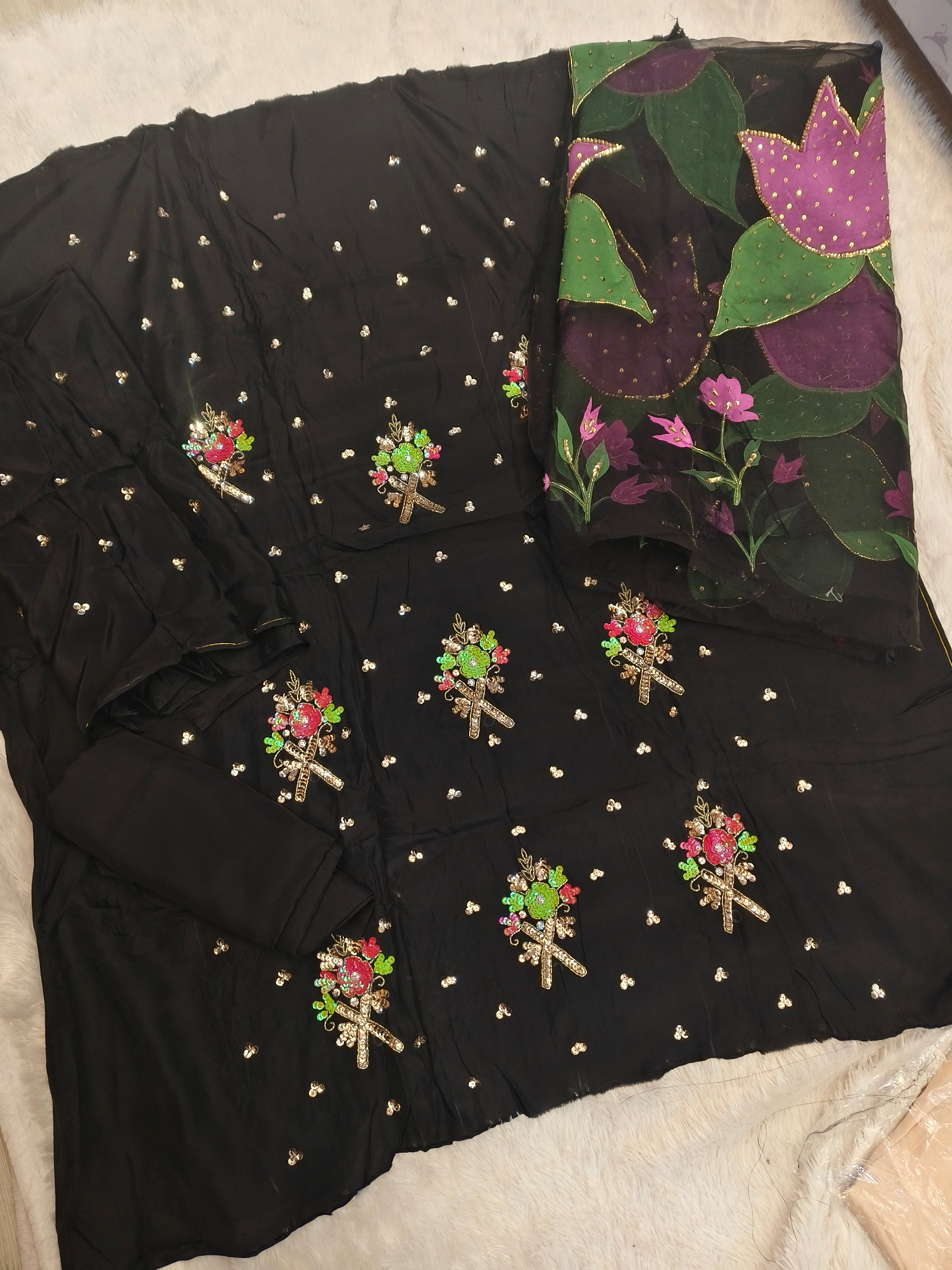 Hand Painted Handwork Black Joda (Unstitched)