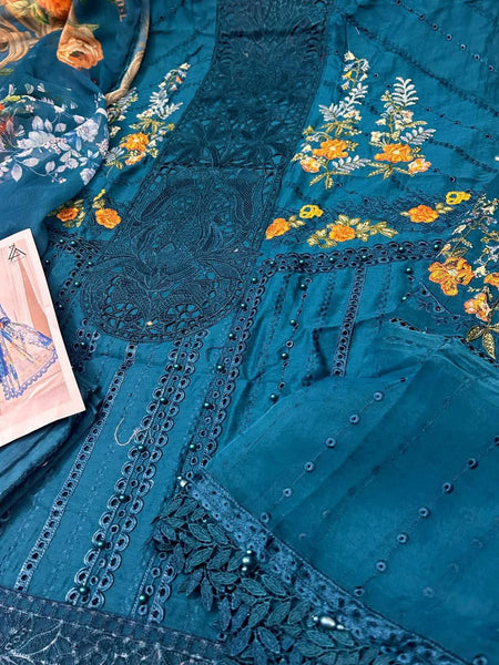 ZA Clothing Embroidered Semi Stitched Lawn | Navy Blue | Vol 01
