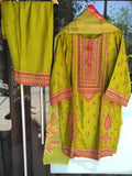 Afghani Kurta Salwar Set (Parrot Green)