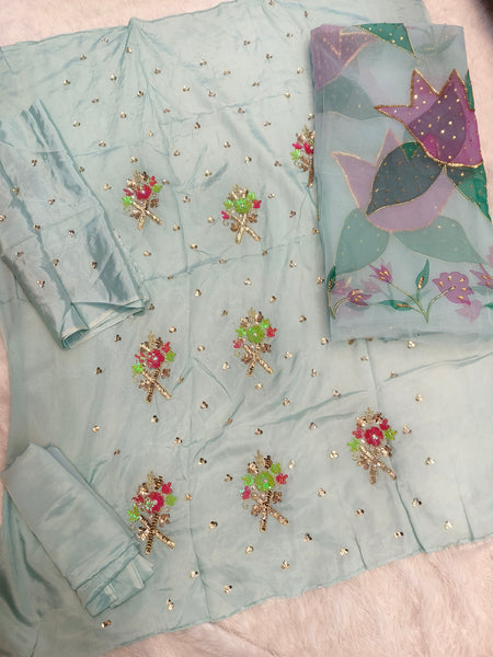 Hand Painted Handwork Aqua Sea-green Joda (Unstitched)