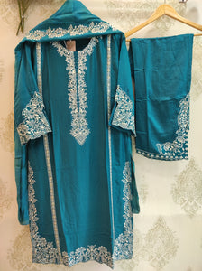 Deep Teal Blue Embroidered Suit