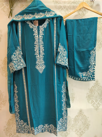 Deep Teal Blue Embroidered Suit