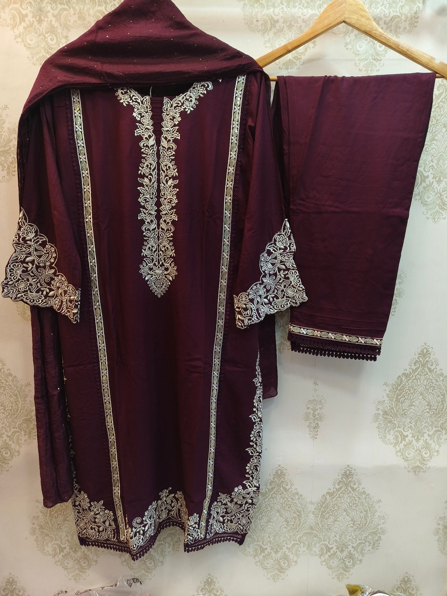 Maroon Embroidered Suit