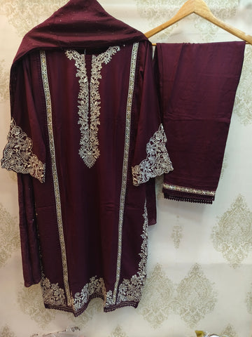 Maroon Embroidered Suit