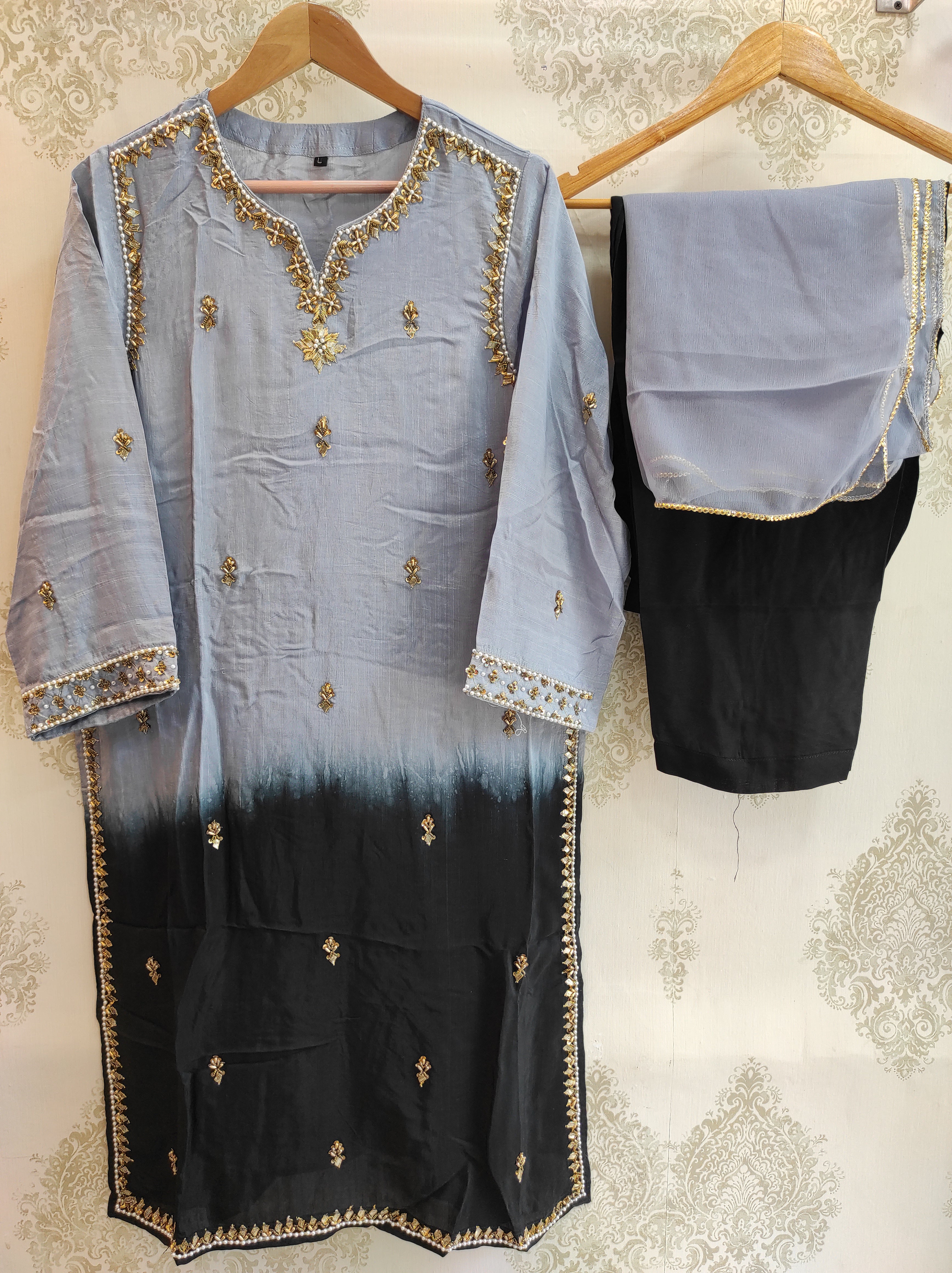 Grey Double Shaded Kurta Set