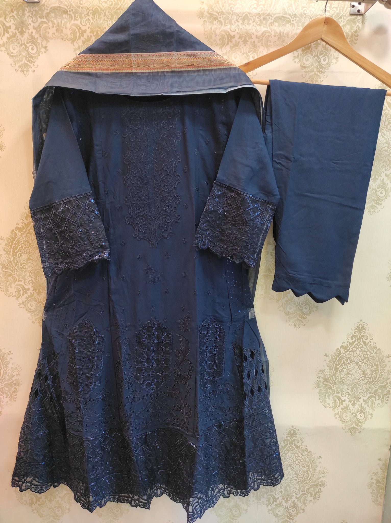 Dark Blue A-Line Frock Set