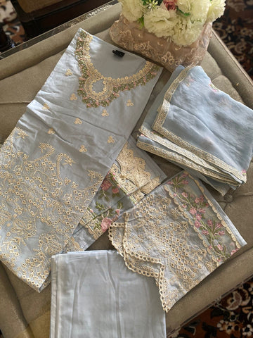 Light Blue Semi-stitched Lawn