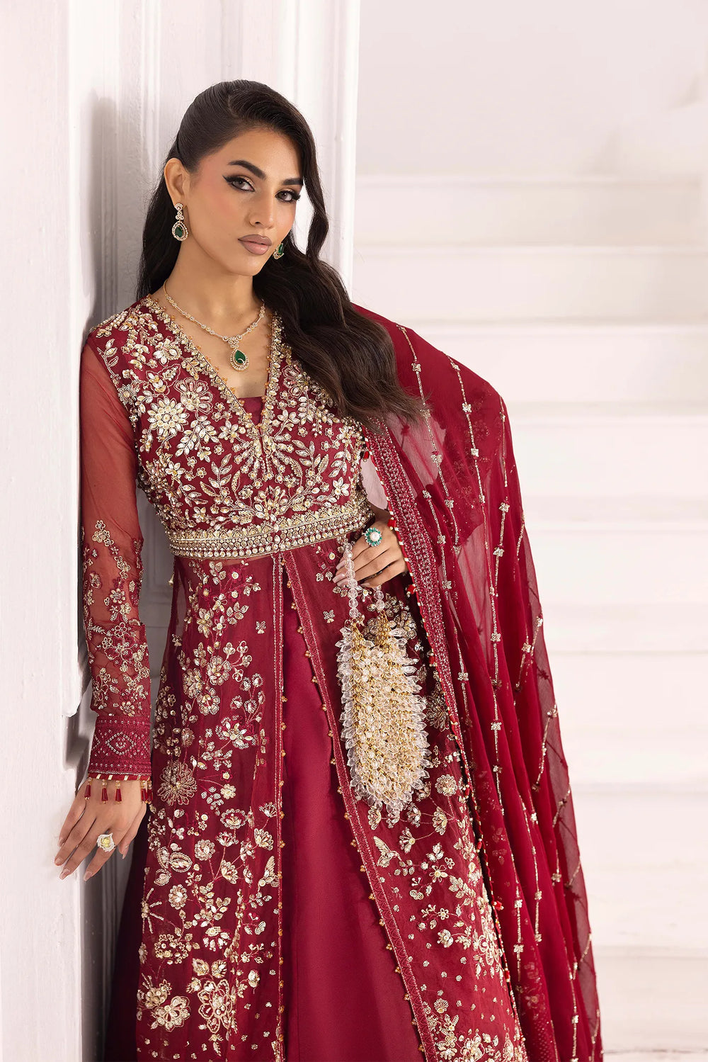 Organza Handwork Gown | Maroon