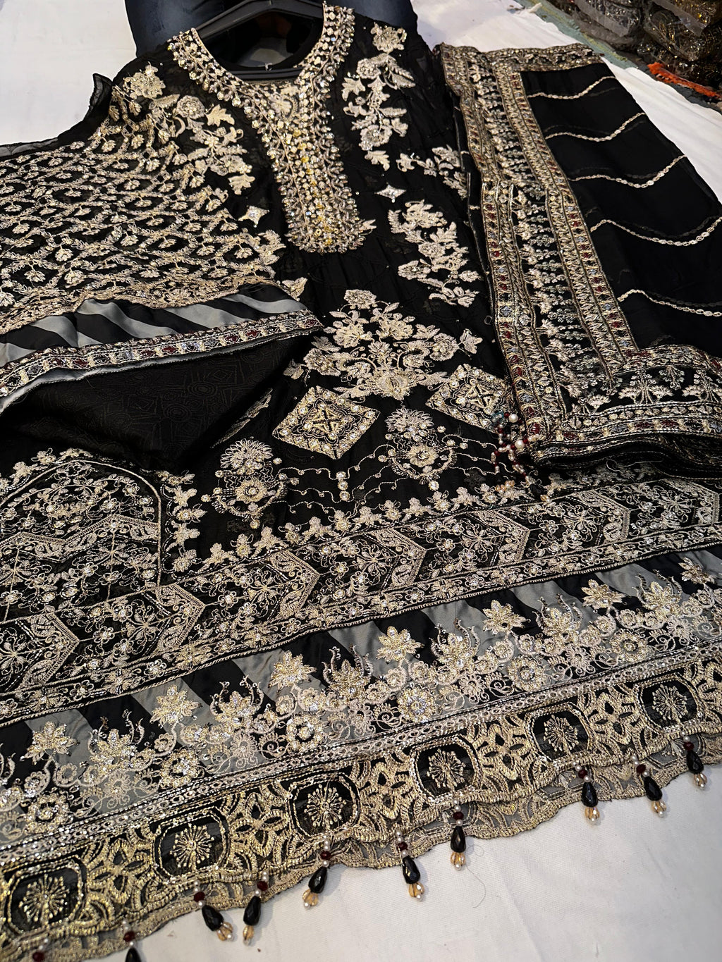 Embroidered Chiffon Suit | Black 2