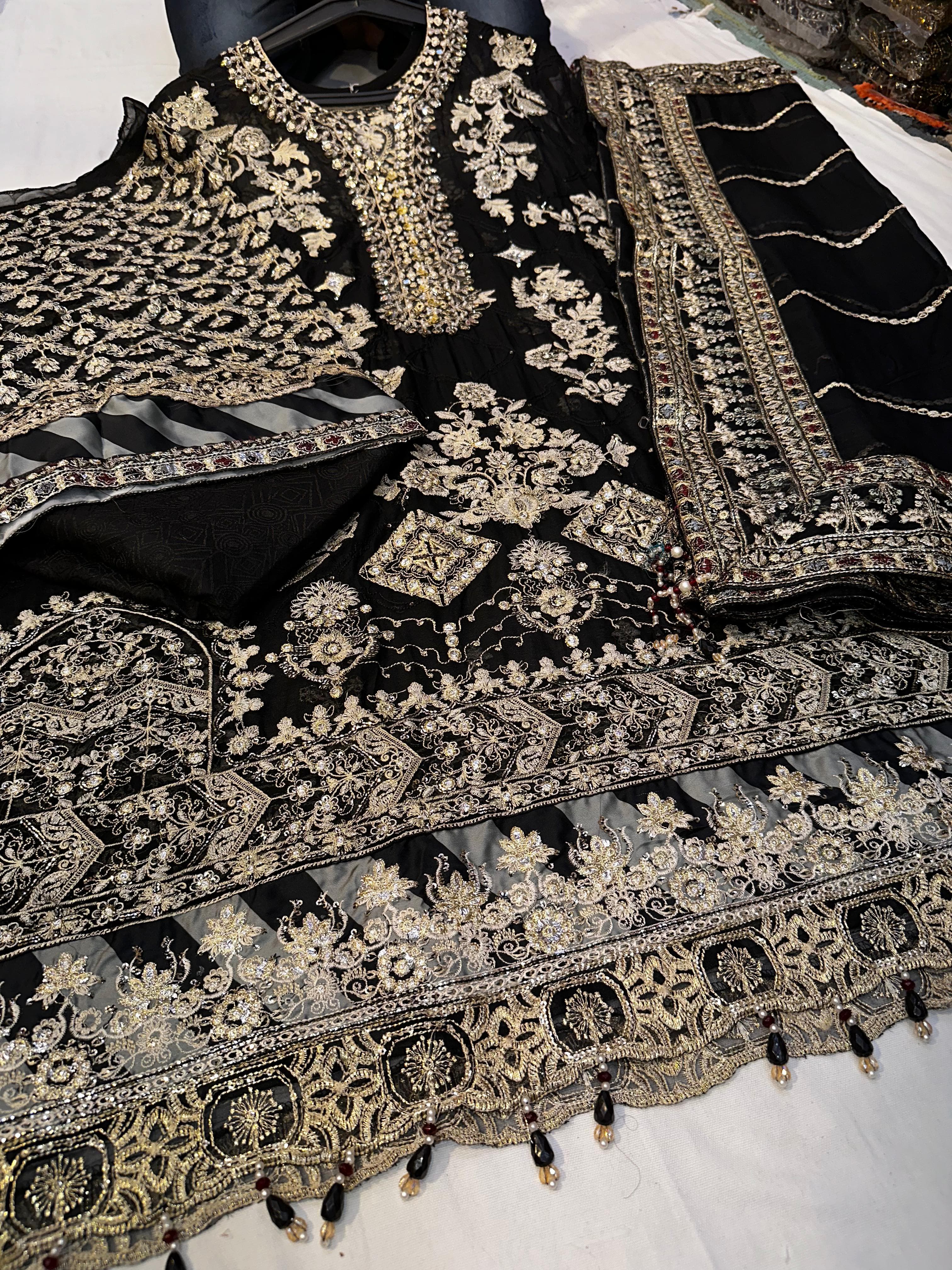 Embroidered Chiffon Suit | Black 2