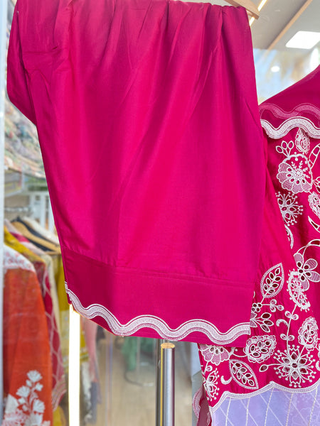 Magenta Pink Floral Cutwork & Embroidered 3-Piece Kurta Set