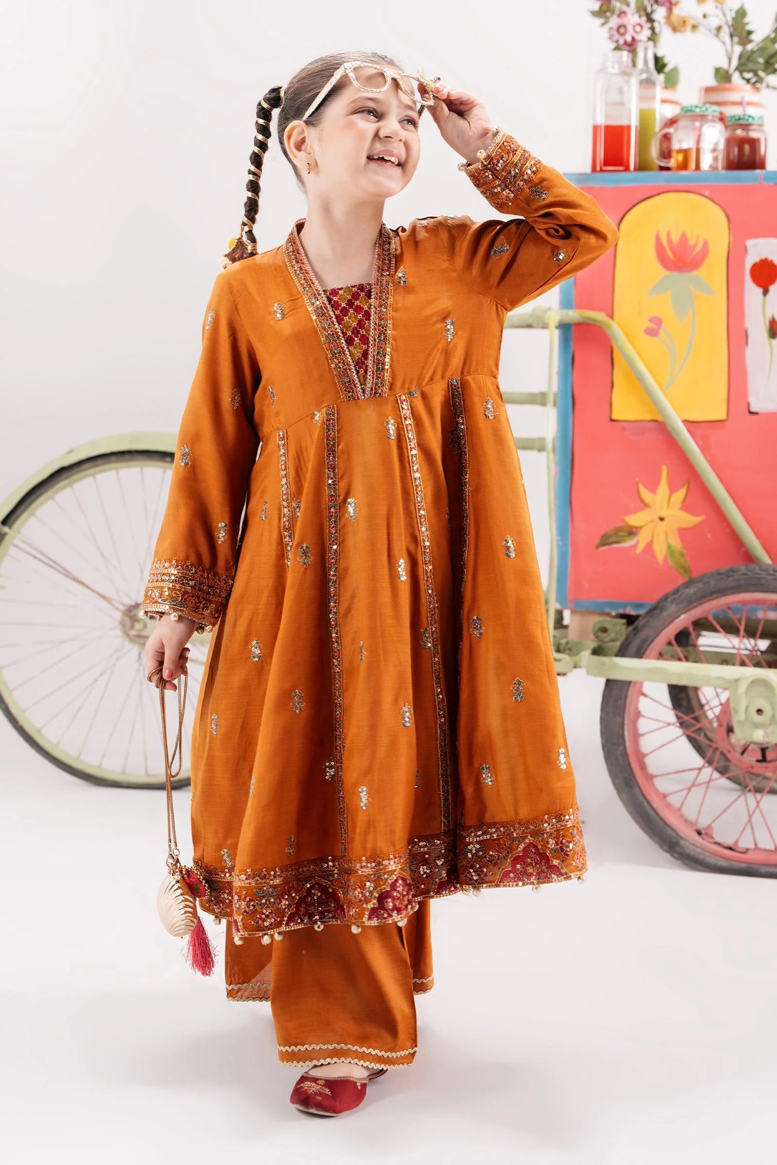 3 Piece Embroidered Raw silk Suit | MKS-EA25-53-MUSTARD