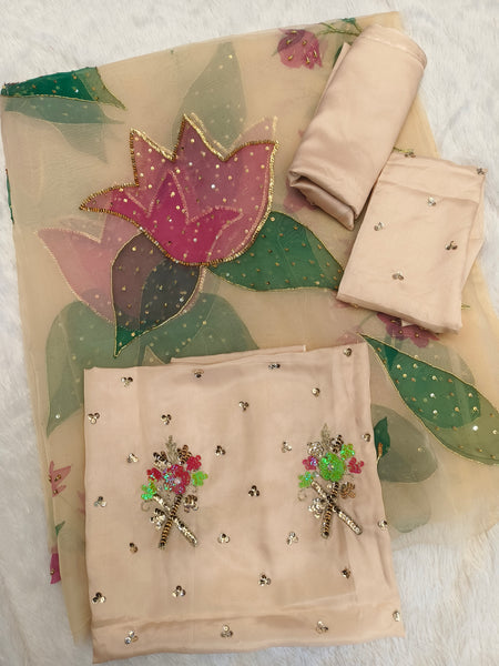 Hand Painted handwork Light Beige Joda (Unstitched)